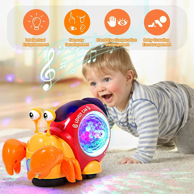 Caranguejo de brinquedo para bebês que rasteja, com música e luzes, brinquedo musical interativo para…