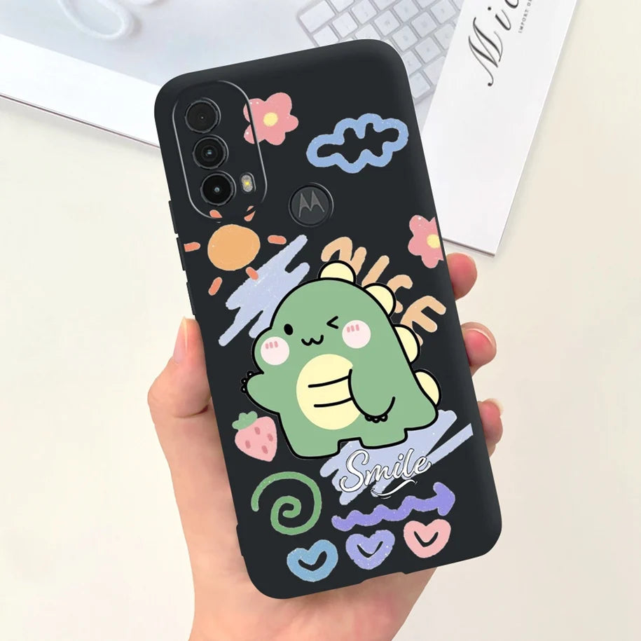 Capa de silicone com estampa de dinossauro para Moto E20 (XT2155 XT2155-1).