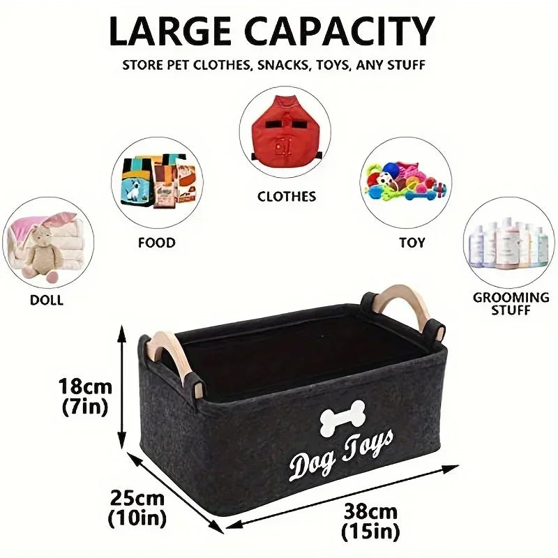 Caixa de feltro para brinquedos de animais de estimação, caixa para brinquedos de cachorro, caixa organizadora - perfeita para órgãos