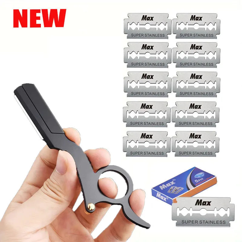 Aparelho de barbear manual para polegar, reto, para barba e sobrancelhas, depilador masculino…