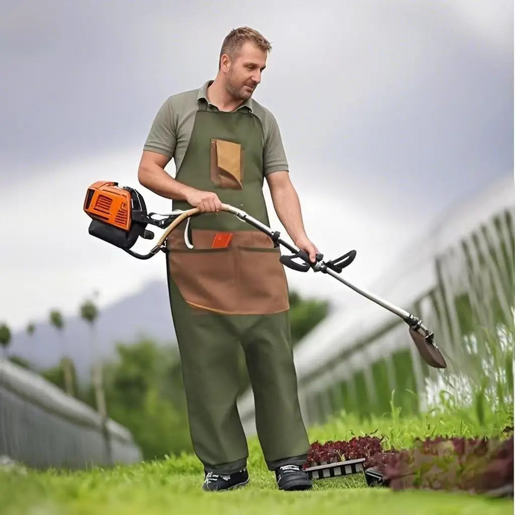 Gartenschürze, Schürzenmann, Ernteschürze mit Taschen, wasserdicht, verstellbar, verstärkte Knie für Rasenmähen und Mähen