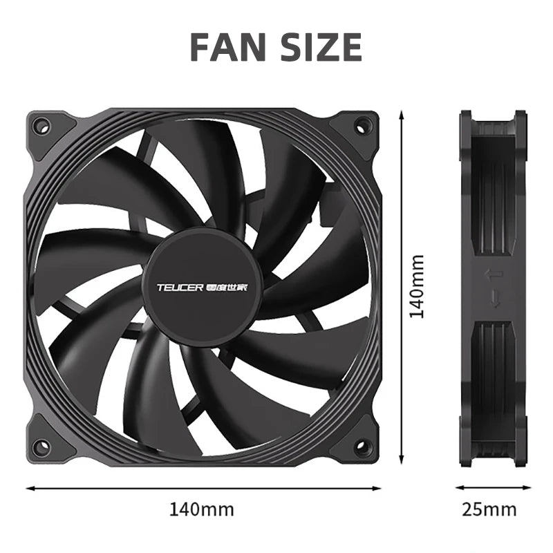 TEUCER AF-14025 PC Lüfter 140mm Gehäuselüfter 4Pin PWM 600-1500RPM Hochleistungsleiser Computerlüfter