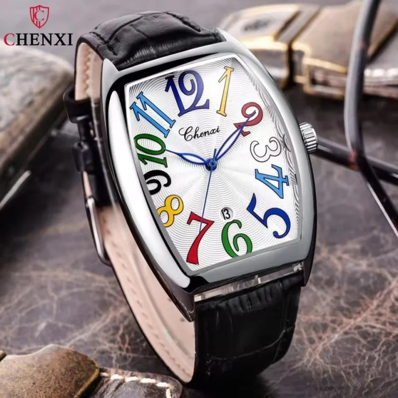 Relógio de quartzo masculino CHENXI 8217, com mostrador criativo, calendário e à prova d'água
