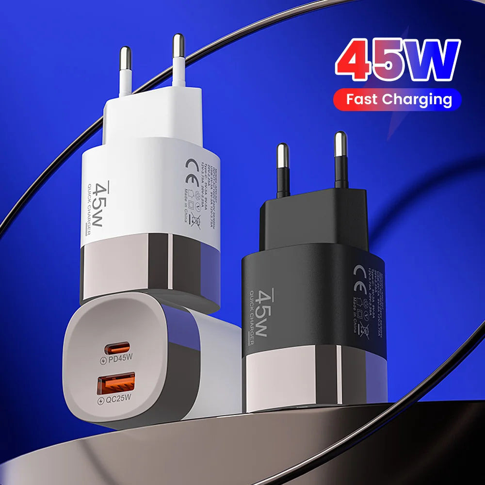 Carregador de parede Elough de 45 W com USB Tipo C e carregamento super rápido de 2 portas.