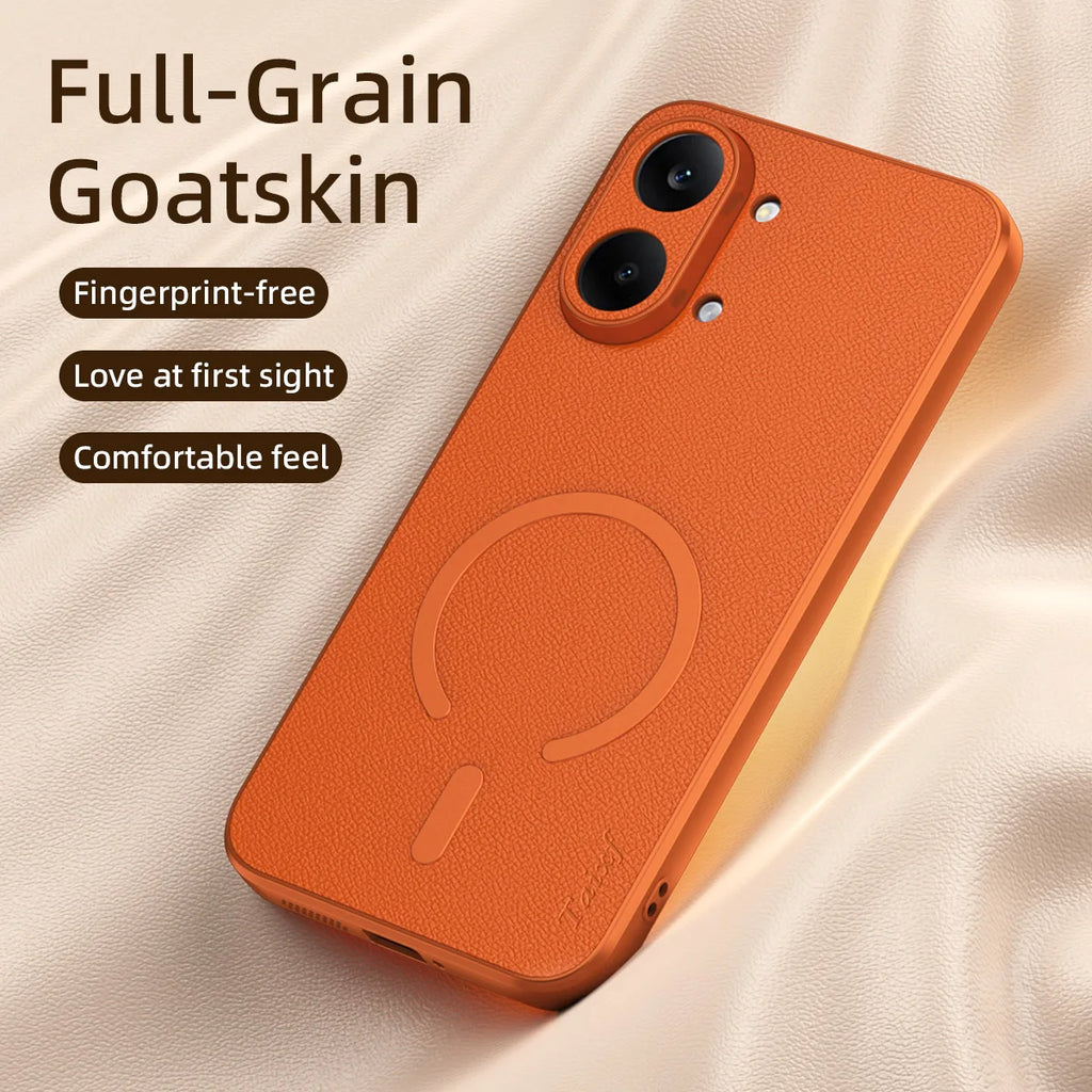 Capa para Redmi Turbo 5 Max em pele de cabra com carregamento sem fio magnético
