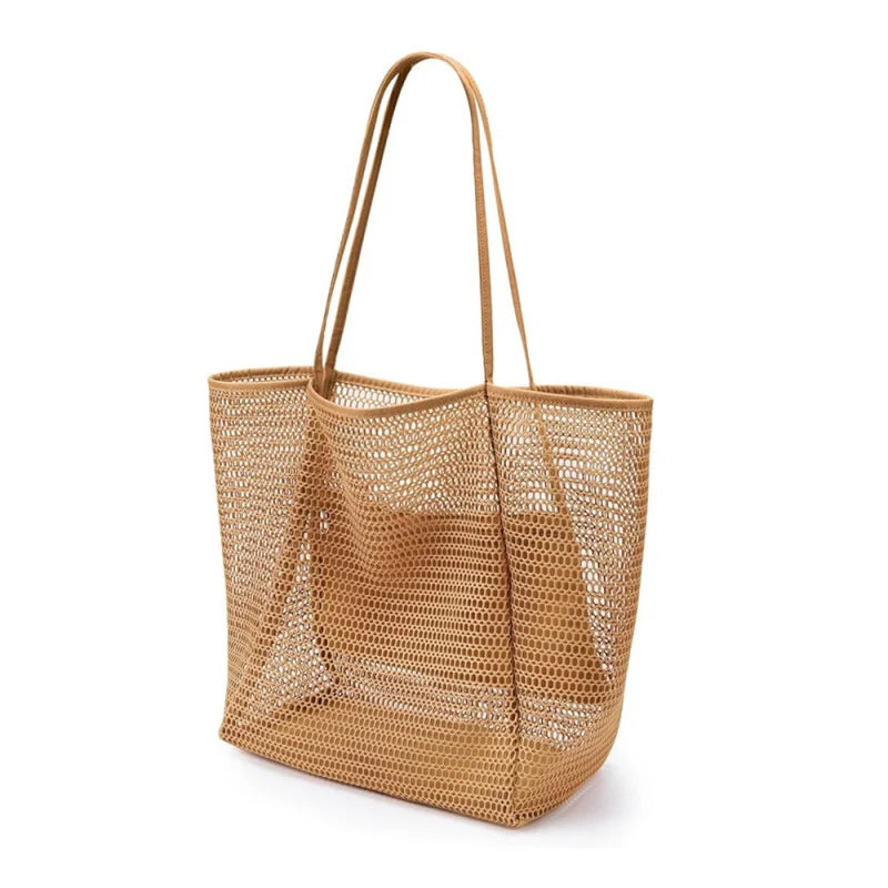 Bolsa de praia dobrável em tela, bolsa de ombro feminina para o verão, ideal para atividades ao ar livre