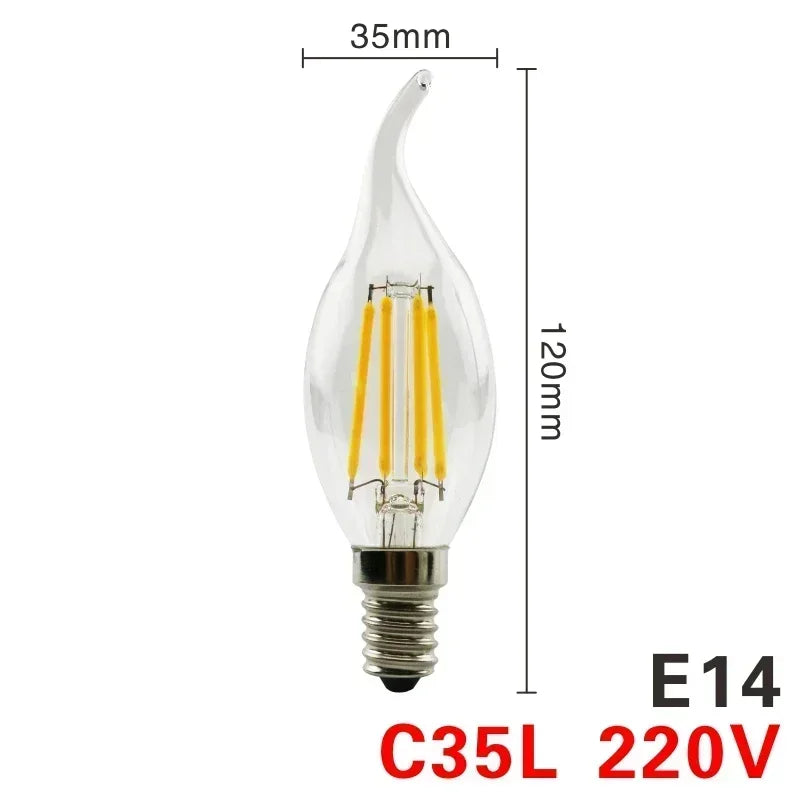 Lâmpada LED retrô Edison E14 E27 AC 220 2W 4W 6W 8W Lâmpada de vidro vintage C3…