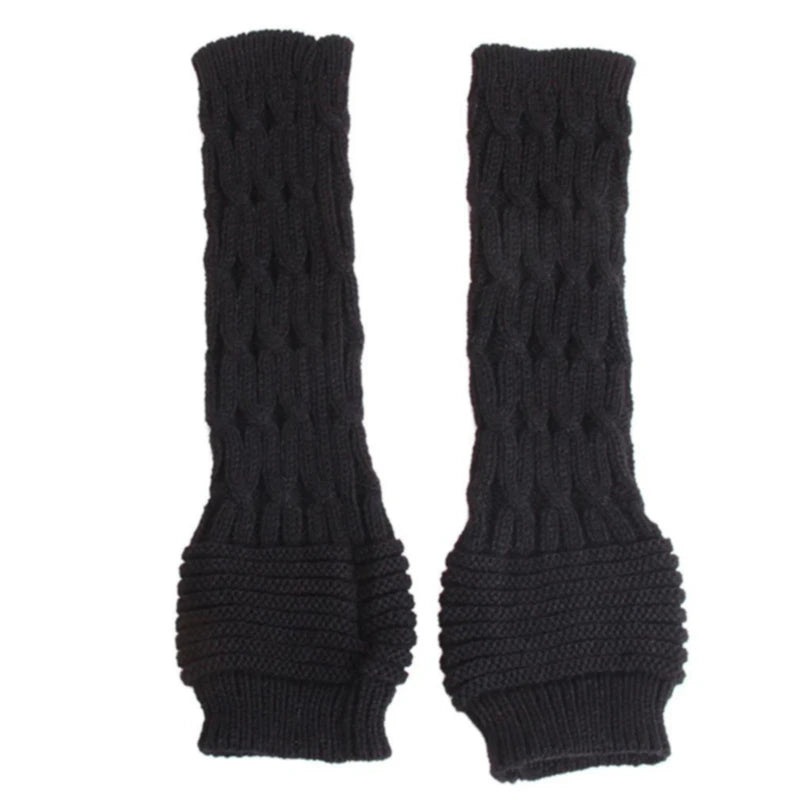 Luvas compridas de tricô femininas, quentes e bordadas, para o inverno