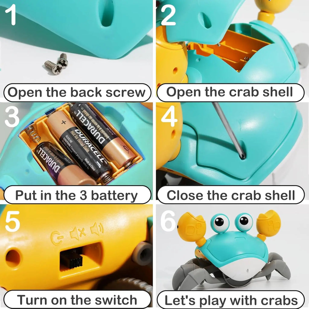 Caranguejo de brinquedo para bebês que engatinha, caranguejo interativo para bebês brincarem de bruços com música