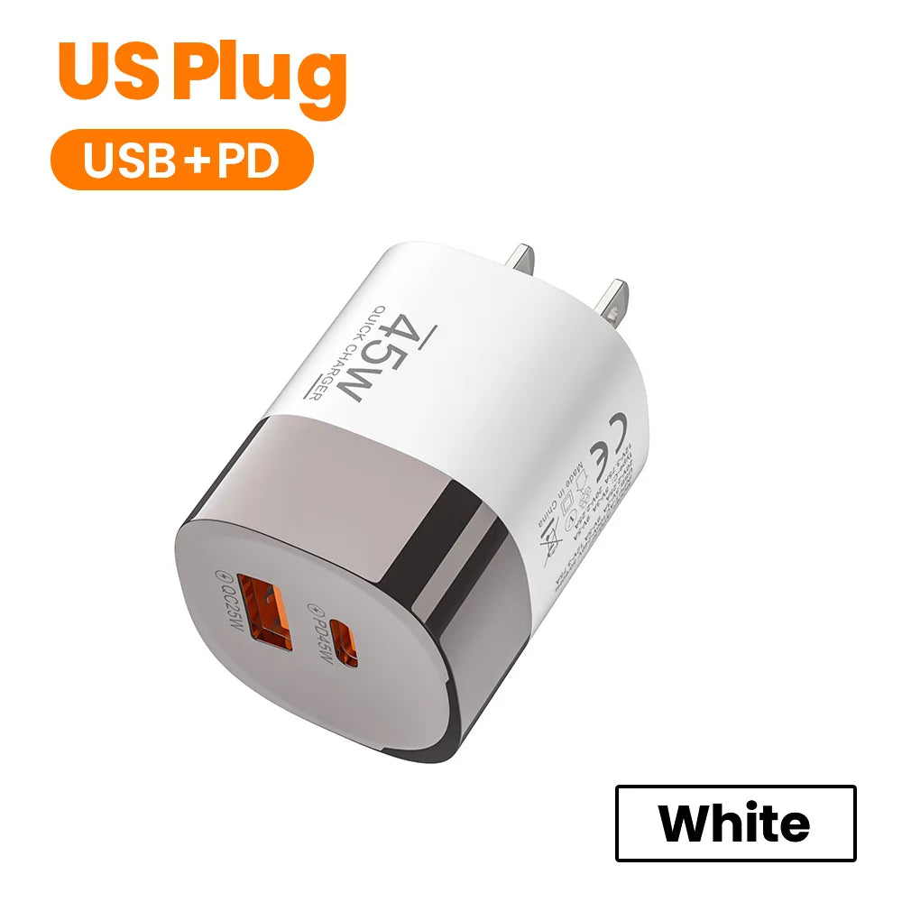 Carregador de parede Elough de 45 W com USB Tipo C e carregamento super rápido de 2 portas.
