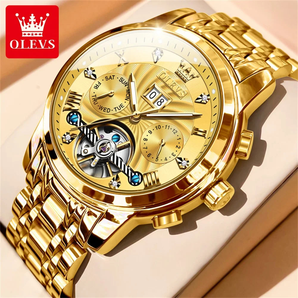 Relógio masculino clássico OLEVS Tourbillon multifuncional totalmente automático
