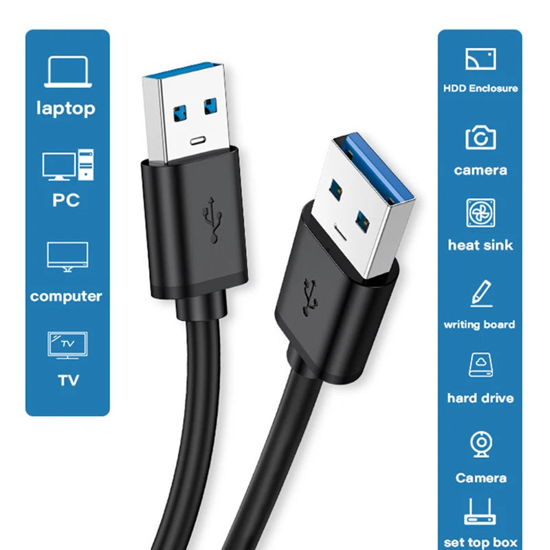 Cabo USB 3.0 curto com conector duplo USB A macho para gabinete de HDD.