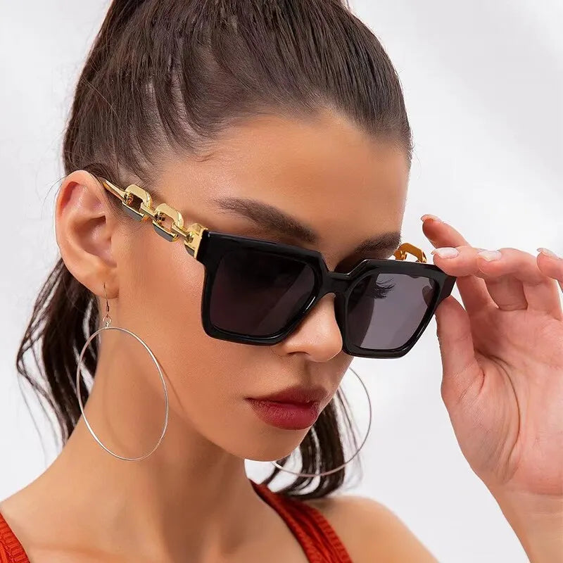 Óculos de Sol Retangulares Vintage Femininos - Lançamento 2023 - Marca Designer Retro