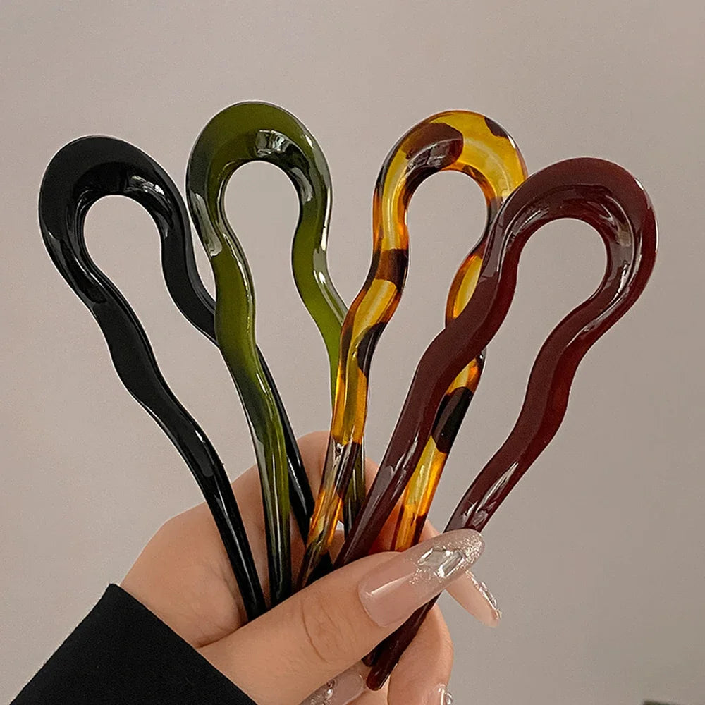 Französische Stile Gewellte U-förmige Haarnadeln 2-zackige Haargabeln aus Harz für Dutt, Chignons, Damen, Mädchen, Party-Frisur-Accessoires