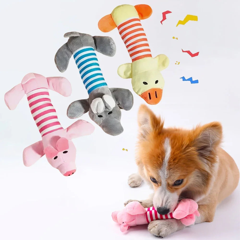 Cães e gatos de estimação, pelúcia bordada com desenhos animados, resistente a mordidas e antiestresse.
