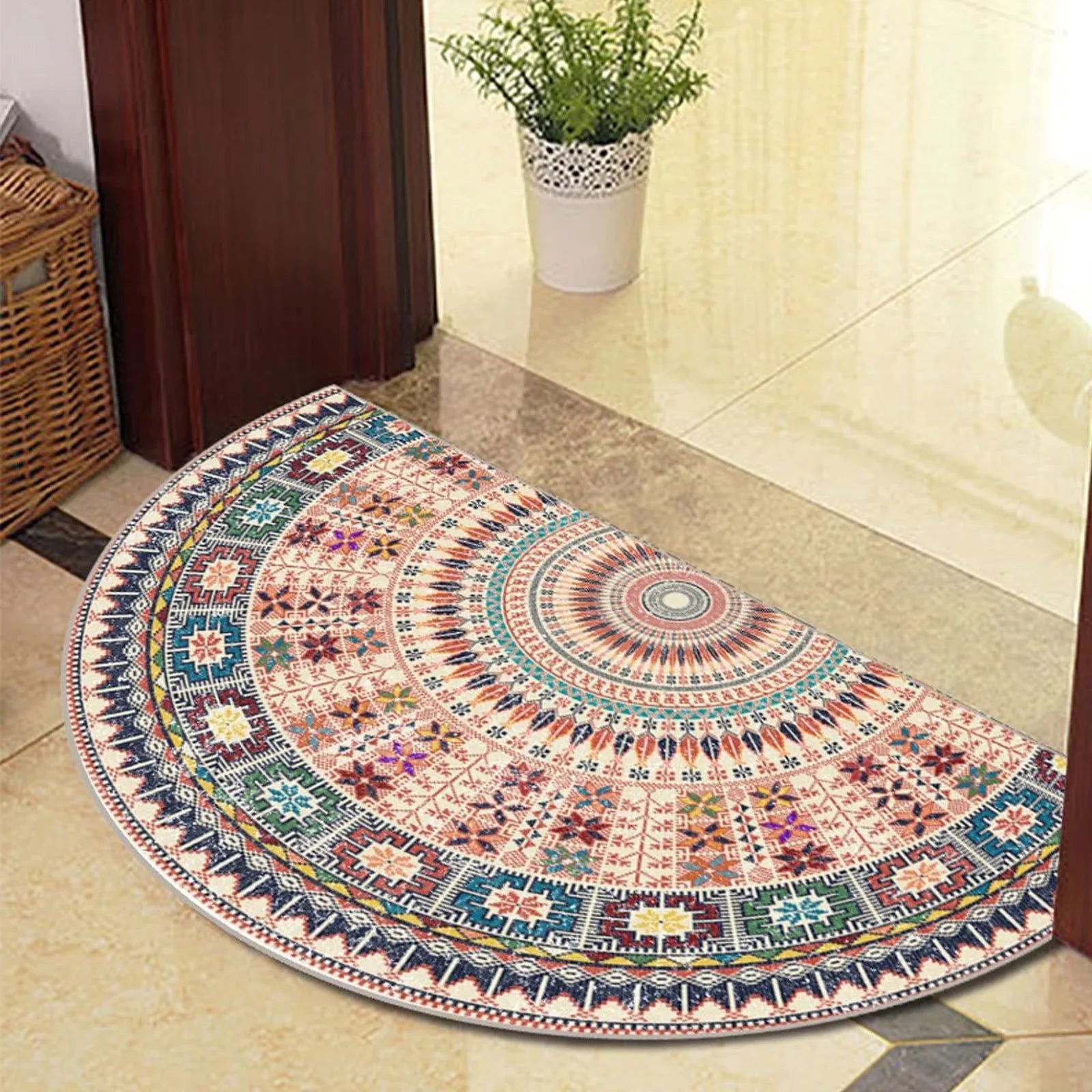 Tapete de boas-vindas semicircular VIKAMA em formato de meia-lua para cozinha e porta de entrada