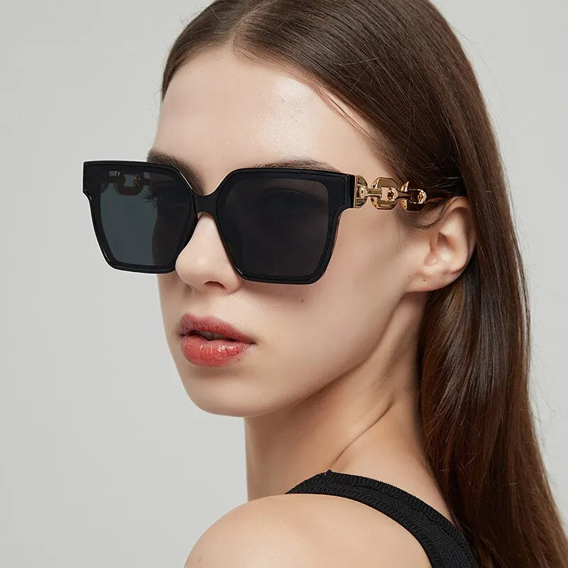 Óculos de Sol Retangulares Vintage Femininos - Lançamento 2023 - Marca Designer Retro