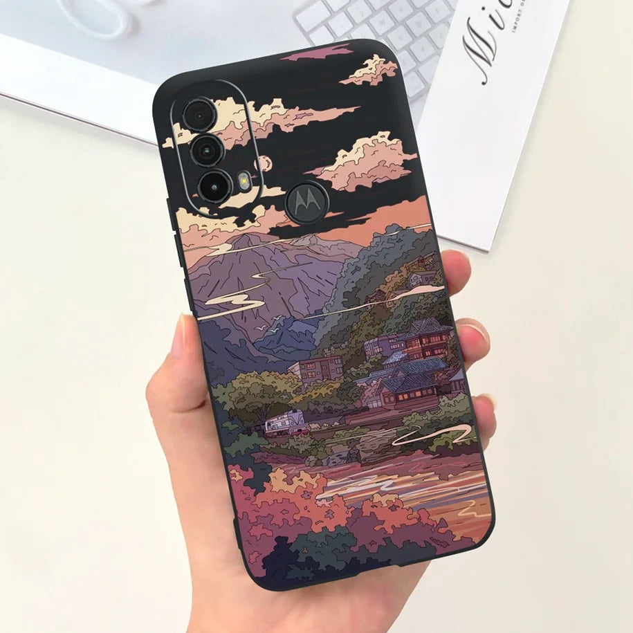 Capa de silicone com estampa de dinossauro para Moto E20 (XT2155 XT2155-1).