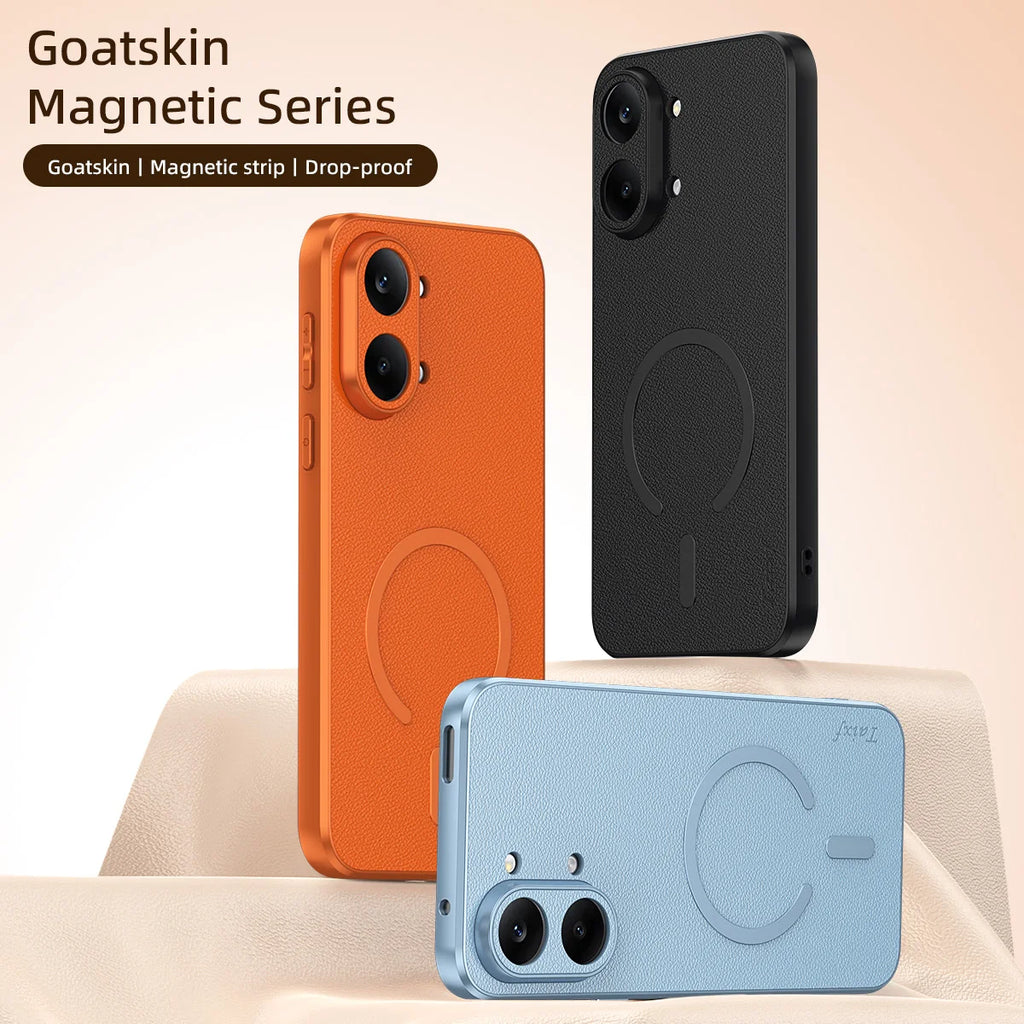 Capa para Redmi Turbo 5 Max em pele de cabra com carregamento sem fio magnético