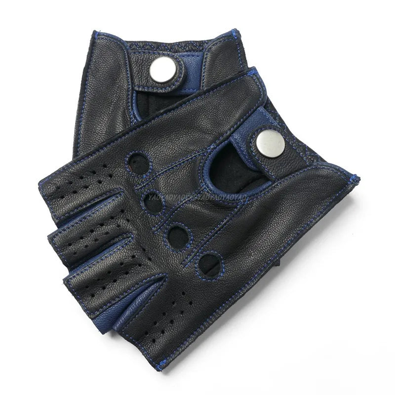 Luvas masculinas de couro genuíno para motociclismo, para uso externo, em pele de cabra