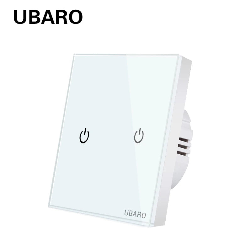 Interruptor de parede tátil UBARO padrão europeu de 3 vias, 220 V, com iluminação LED azul