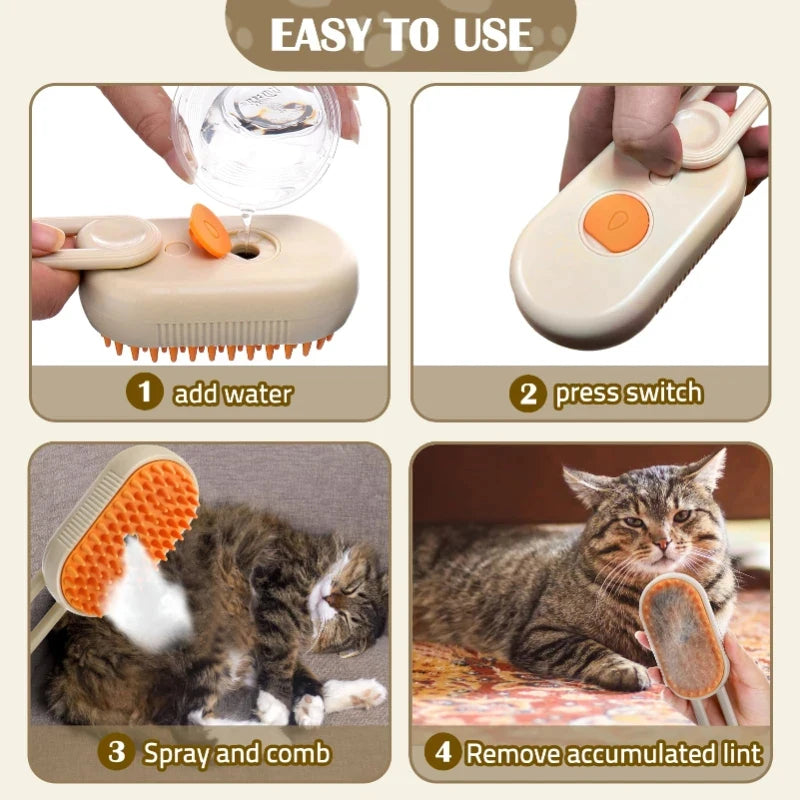 Escova removedora de pelos para gatos, escova a vapor para gatos, escova de limpeza elétrica, luva