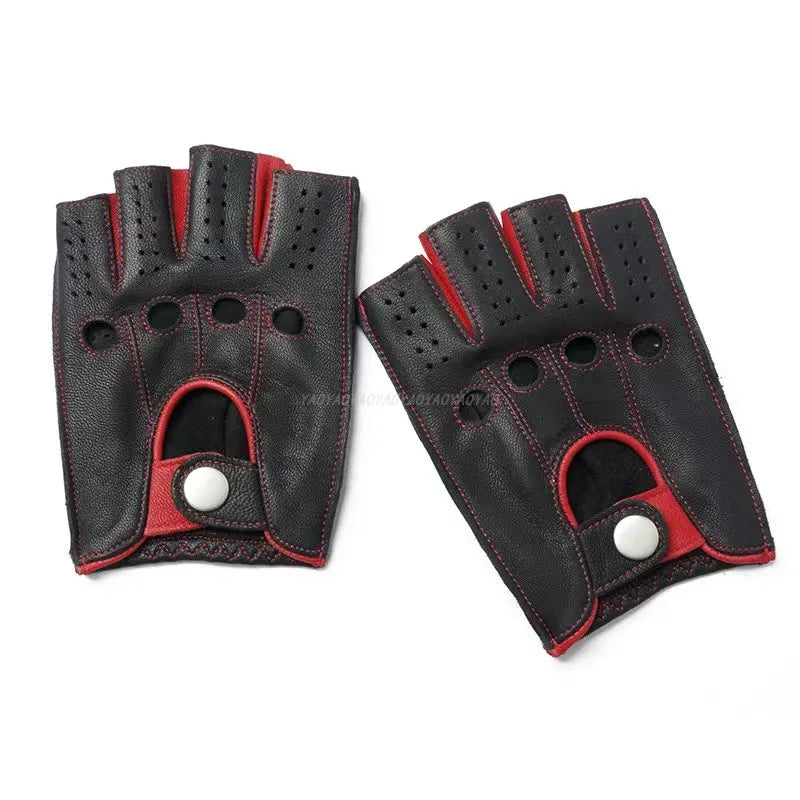 Luvas masculinas de couro genuíno para motociclismo, para uso externo, em pele de cabra