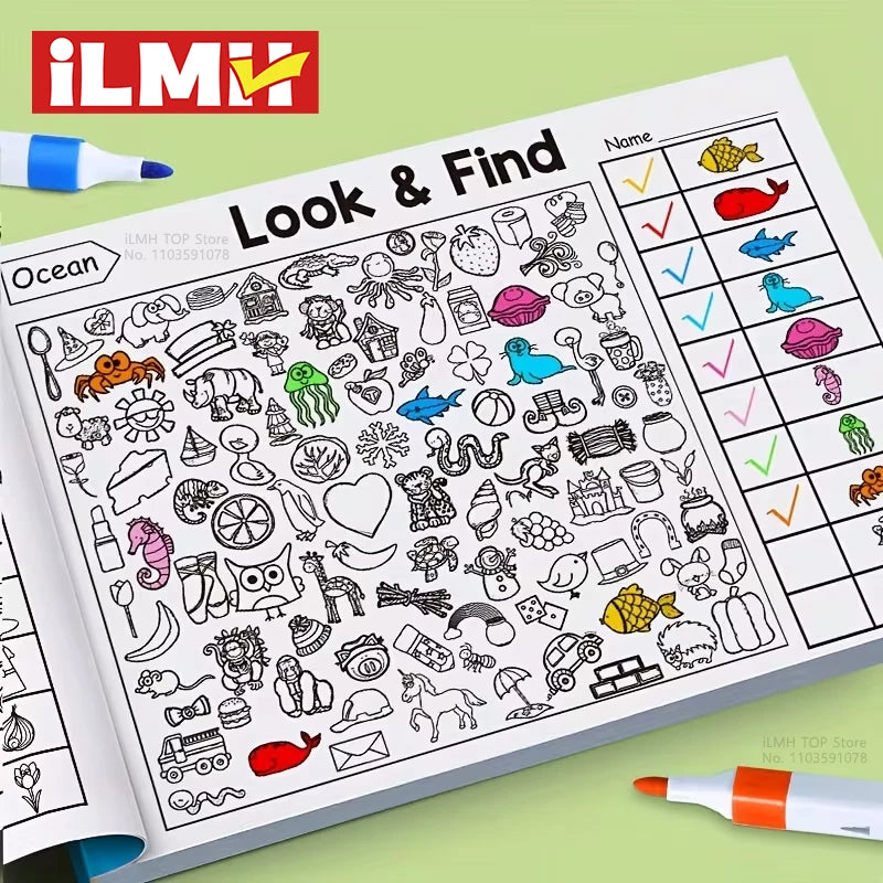 Jogo infantil de busca de objetos, aprimora a percepção visual, diversão garantida