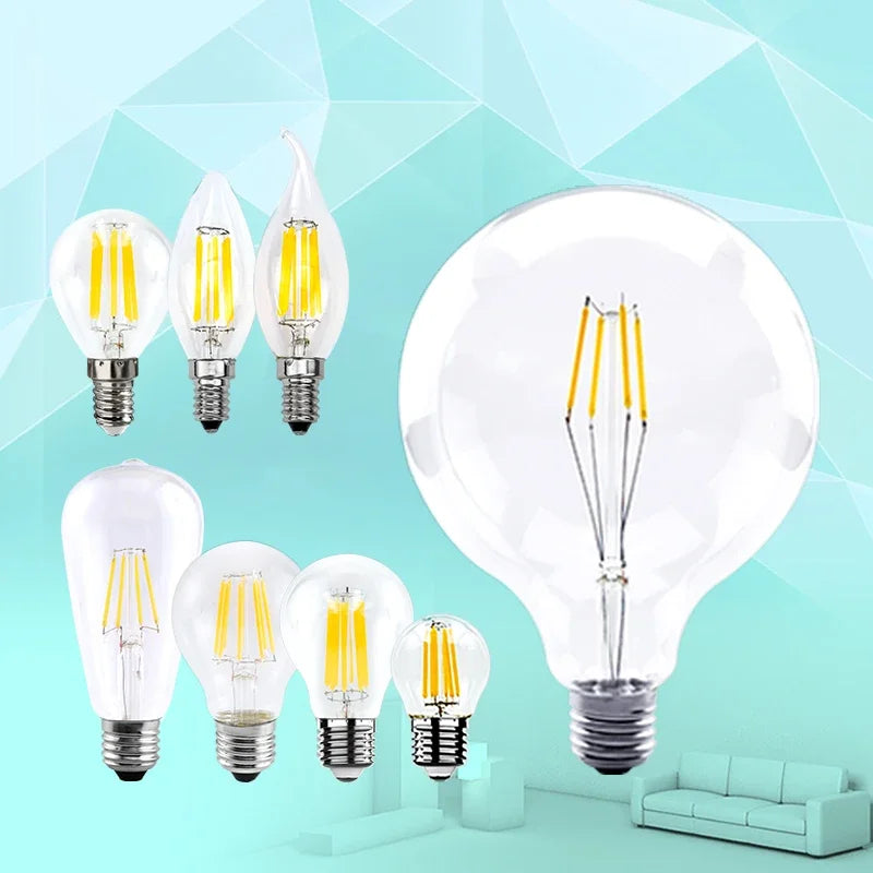Lâmpada LED retrô Edison E14 E27 AC 220 2W 4W 6W 8W Lâmpada de vidro vintage C3…