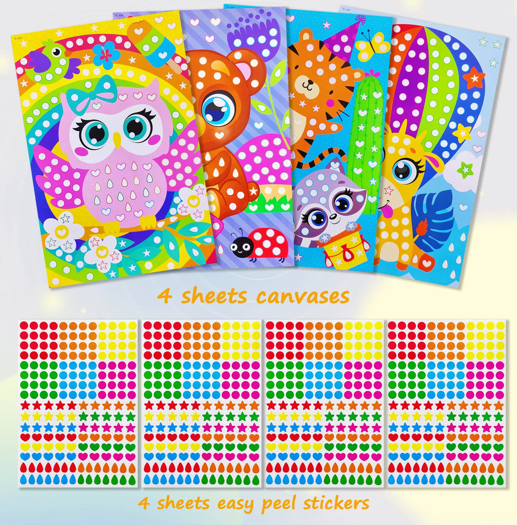 Livro de colorir infantil com pontos para colorir, faça você mesmo, desenho de animais de desenho animado em mosaico