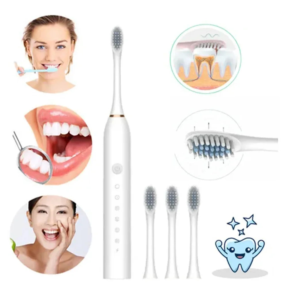 Escova Inteligente IPX7 Com 4 Cabeças Ultrassônicas à Prova Dágua