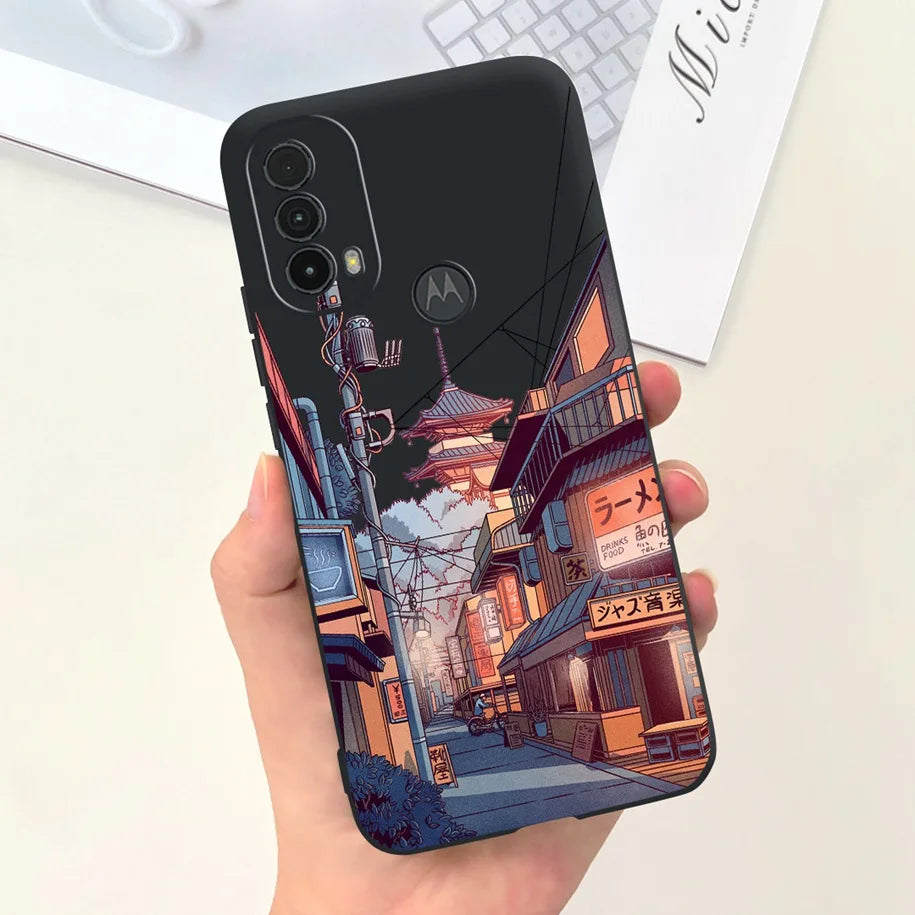 Capa de silicone com estampa de dinossauro para Moto E20 (XT2155 XT2155-1).