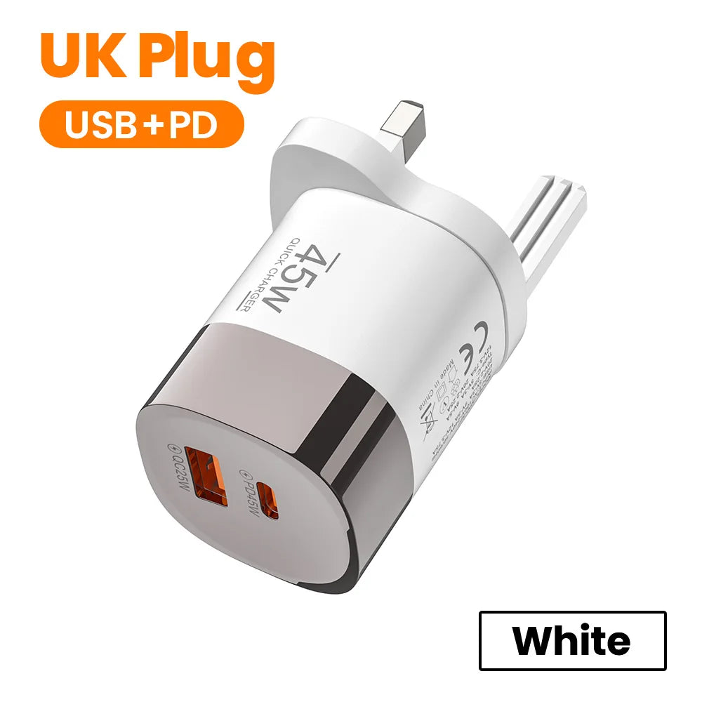 Carregador de parede Elough de 45 W com USB Tipo C e carregamento super rápido de 2 portas.