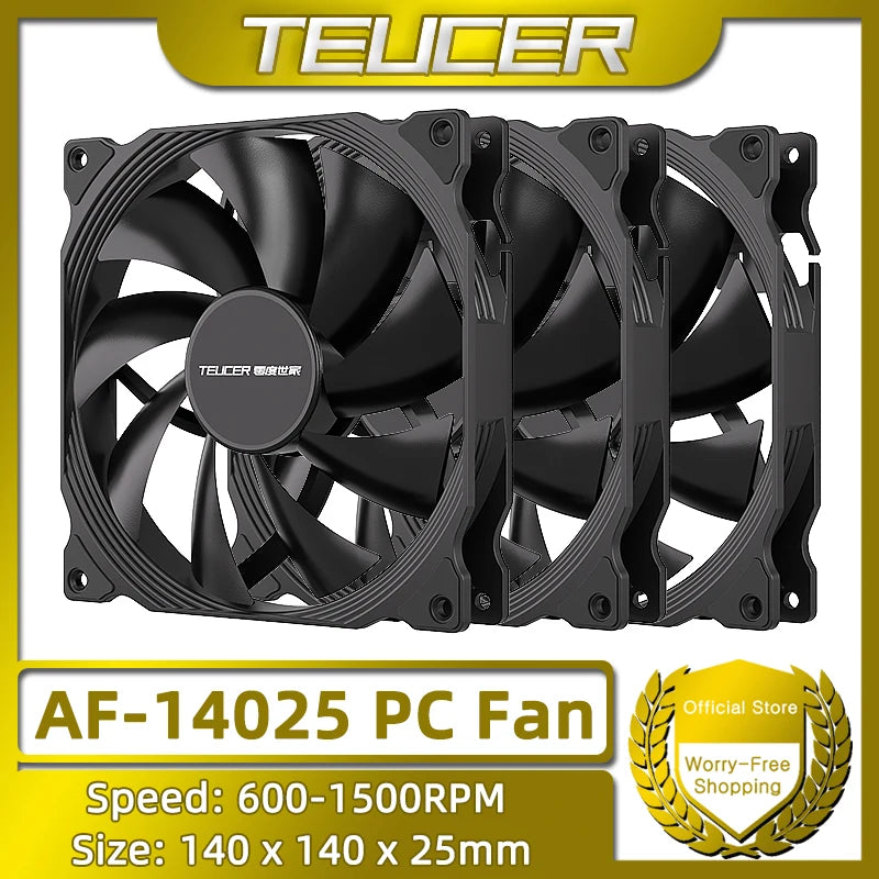 TEUCER AF-14025 PC Lüfter 140mm Gehäuselüfter 4Pin PWM 600-1500RPM Hochleistungsleiser Computerlüfter