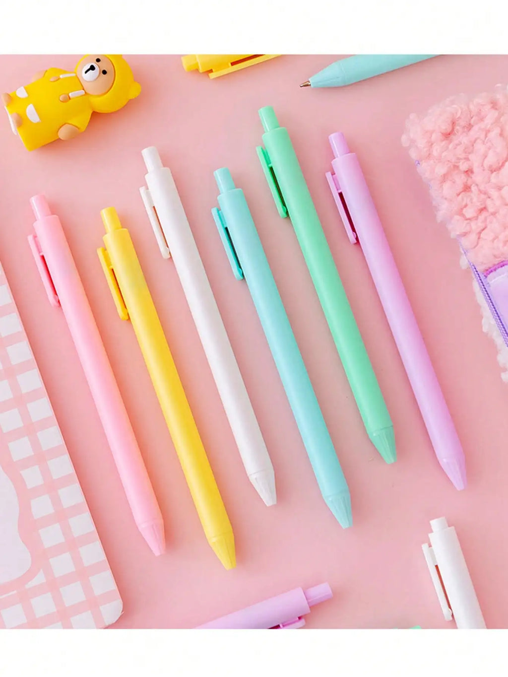 Conjunto de 6/12 Canetas Gel Retráteis com Formato de Macaron, 0,5 mm, Tinta Preta de Secagem Rápida