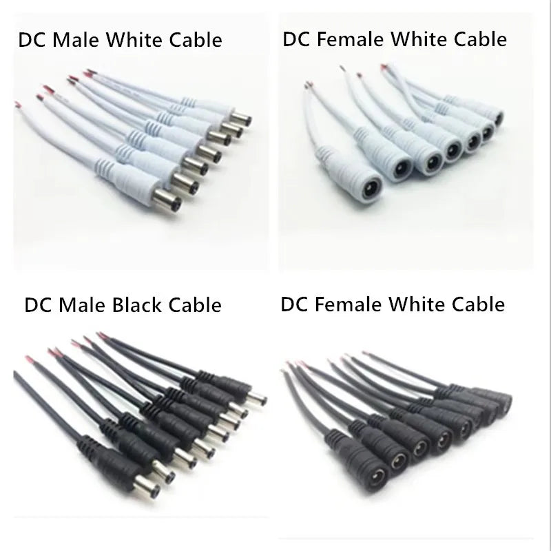 1/5/10 peças Cabo de alimentação DC macho-fêmea Adaptador de conector 5,5x2,1mm