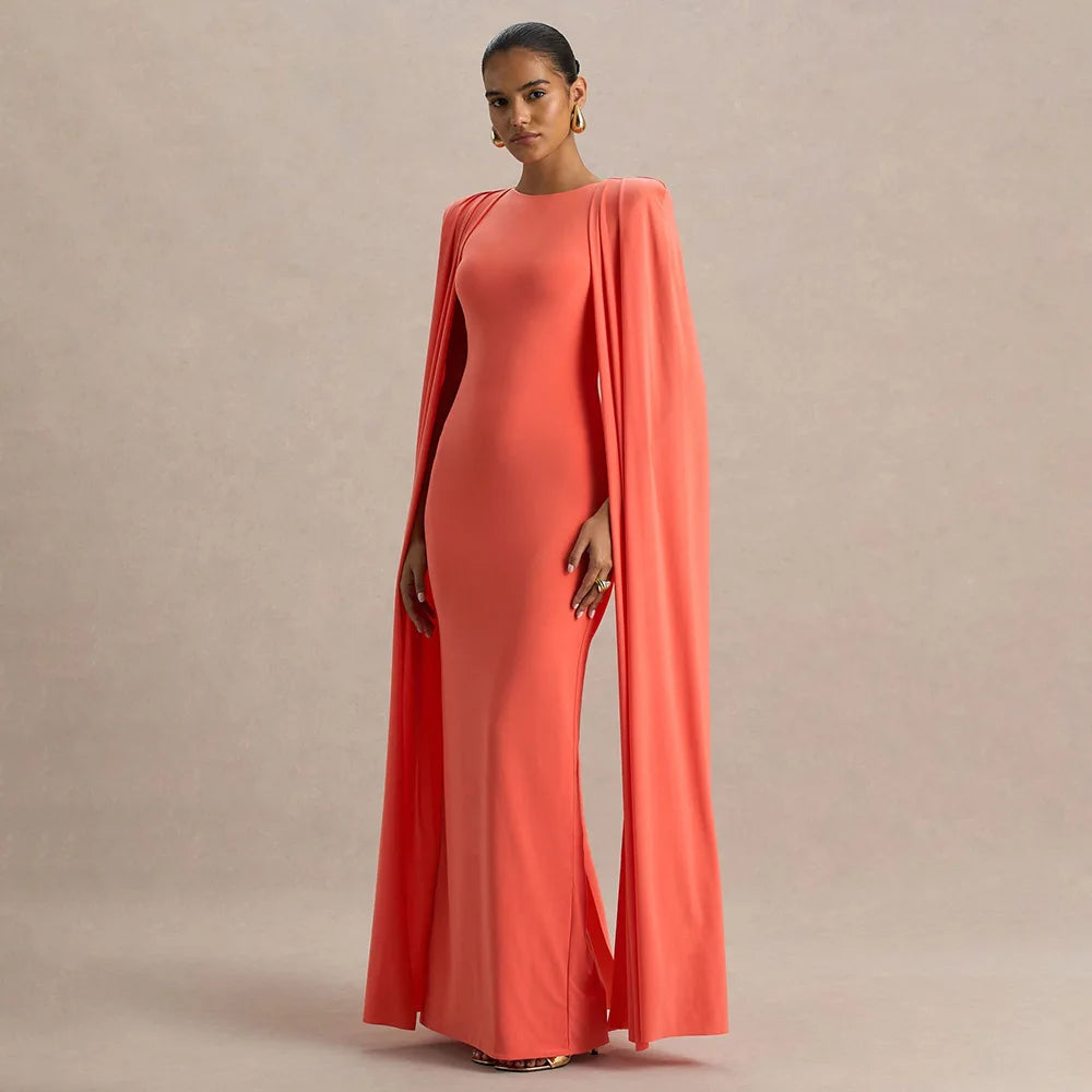 Vestido de noite feminino de cintura alta, em tecido de poliéster