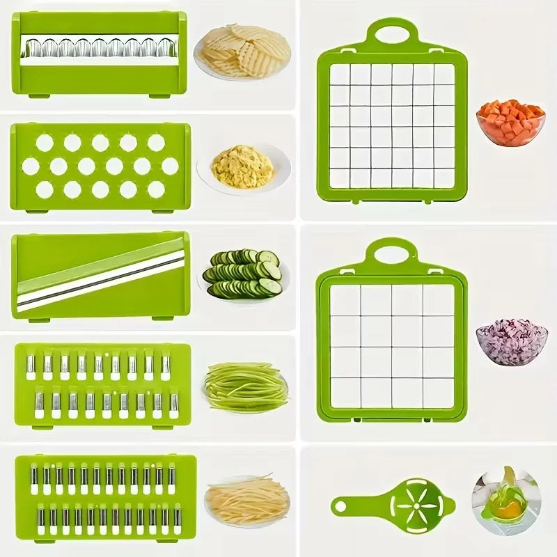 Picador de legumes multifuncional 14 em 1, picador de cebola, com cabo.