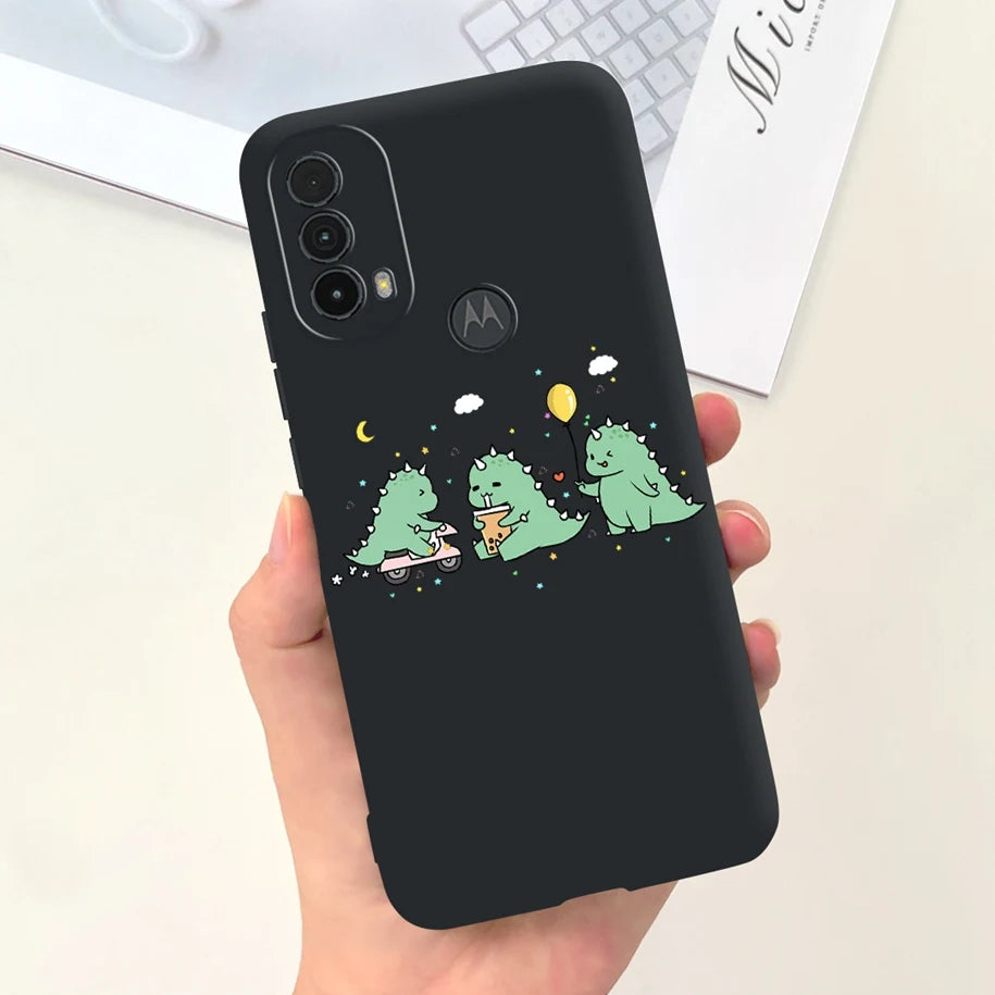 Capa de silicone com estampa de dinossauro para Moto E20 (XT2155 XT2155-1).