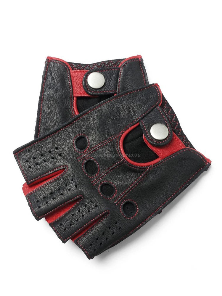 Luvas masculinas de couro genuíno para motociclismo, para uso externo, em pele de cabra