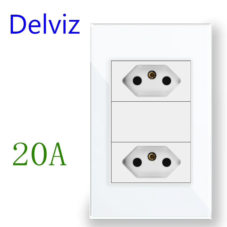 Tomada elétrica padrão Delviz Brasil, 10A/20A, 2 pinos, AC 110V~250V, 1