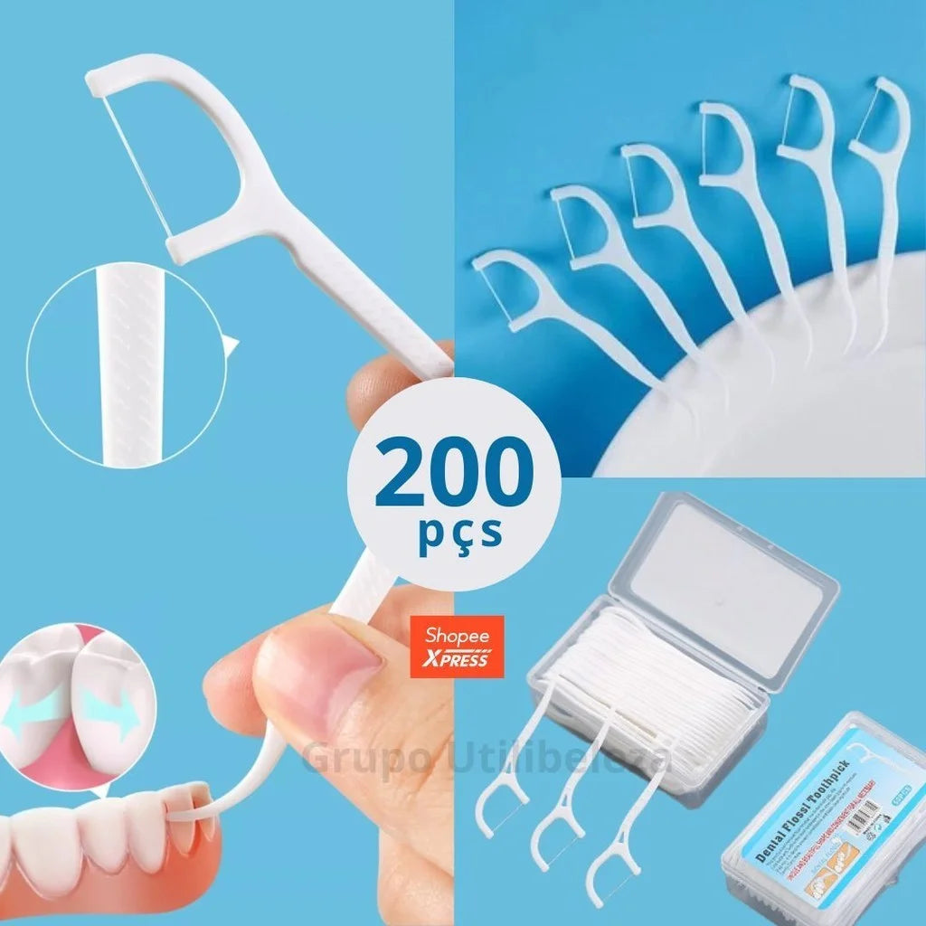 200 Unidades Fio Dental Haste Arqueada Ultr Fina Ideal Para Crianças E…
