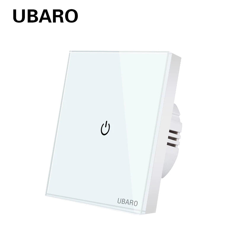 Interruptor de parede tátil UBARO padrão europeu de 3 vias, 220 V, com iluminação LED azul