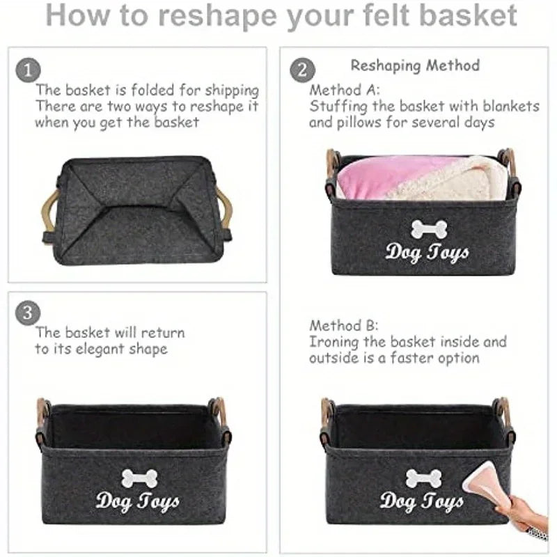 Caixa de feltro para brinquedos de animais de estimação, caixa para brinquedos de cachorro, caixa organizadora - perfeita para órgãos