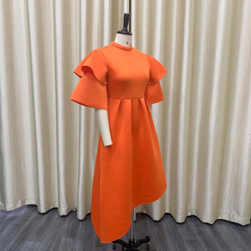 Vestidos de festa elegantes para mulheres, modelo 2024, com decote redondo e mangas com babados