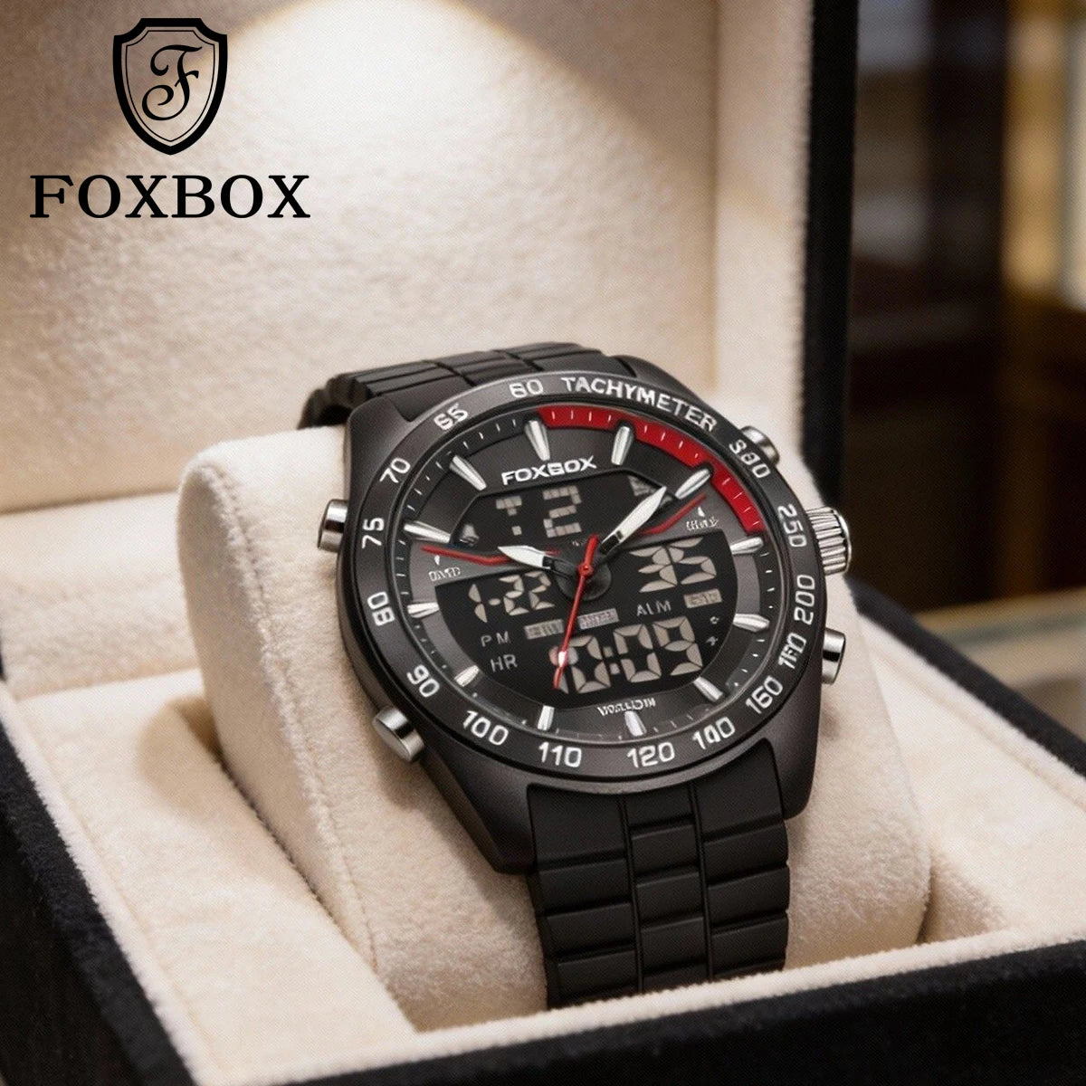 Relógio eletrônico digital de luxo FOXBOX para homens, resistente à água até 30 metros