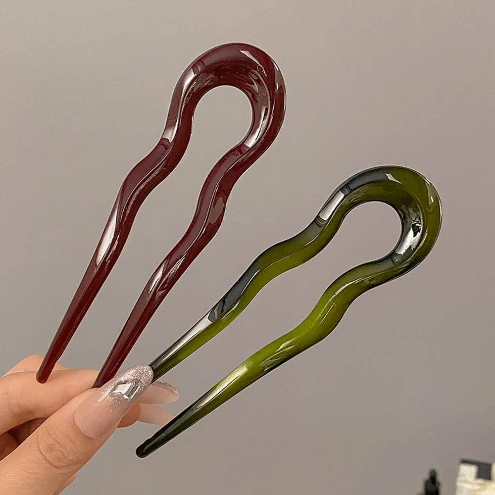 Französische Stile Gewellte U-förmige Haarnadeln 2-zackige Haargabeln aus Harz für Dutt, Chignons, Damen, Mädchen, Party-Frisur-Accessoires