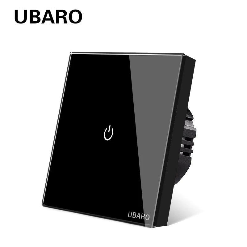 Interruptor de parede tátil UBARO padrão europeu de 3 vias, 220 V, com iluminação LED azul