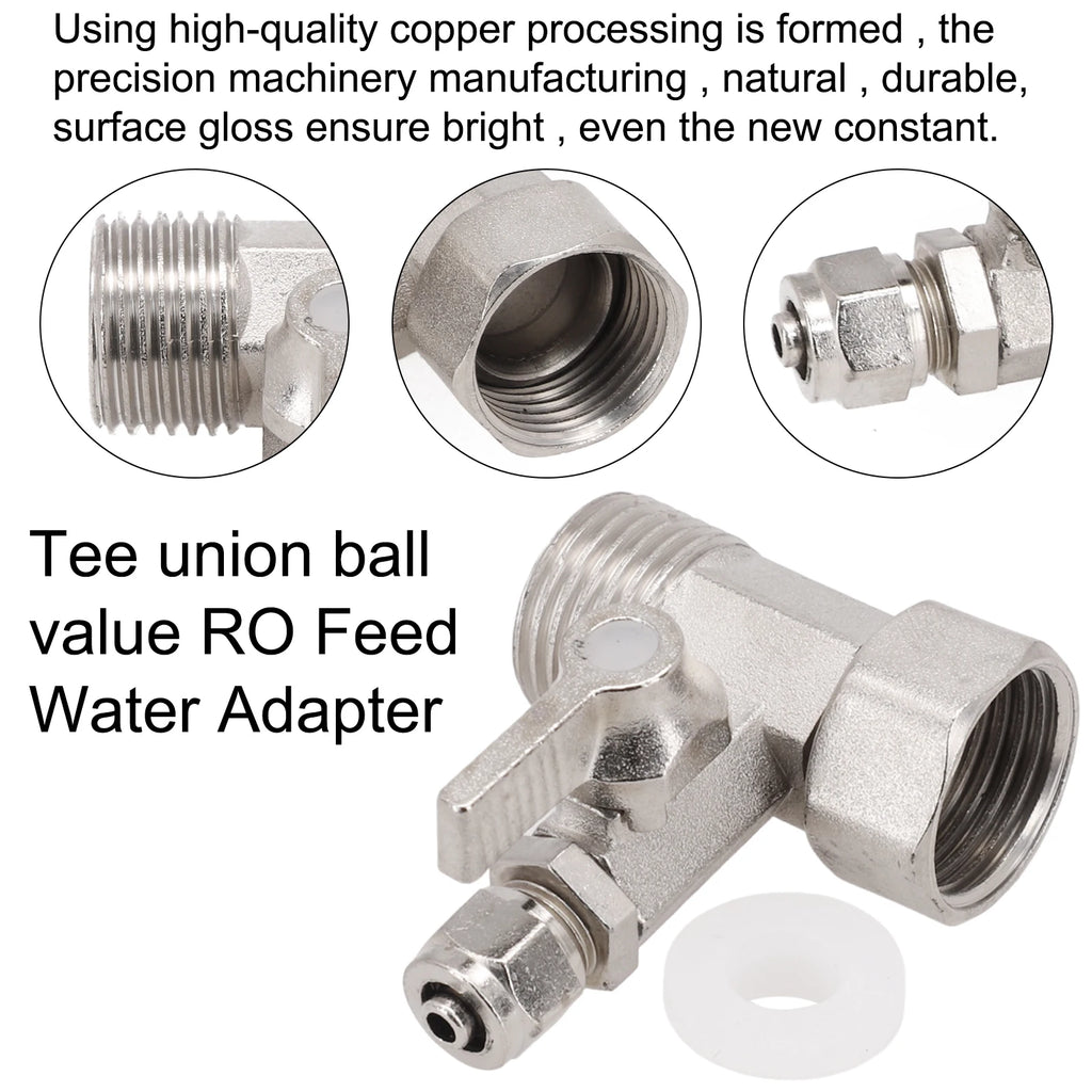 1 Válvula T para Sistema de Osmose Reversa para Adaptador de Água de Alimentação de 1/2" para 1/4" com Válvula de Fechamento