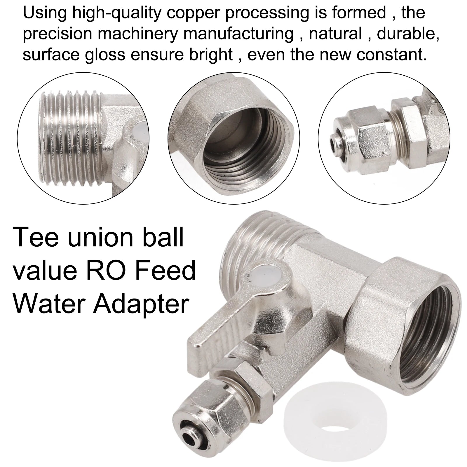 1 Válvula T para Sistema de Osmose Reversa para Adaptador de Água de Alimentação de 1/2" para 1/4" com Válvula de Fechamento